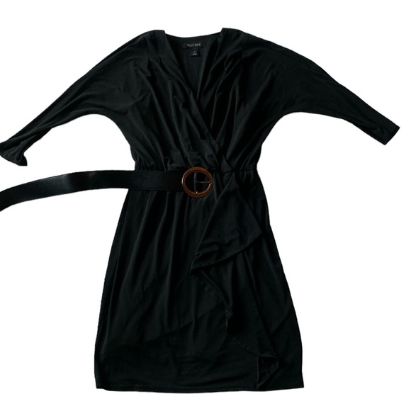 WHBM womens black dress faux wrap size 2 dark fairy goth office minimalist - Picture 1 of 11